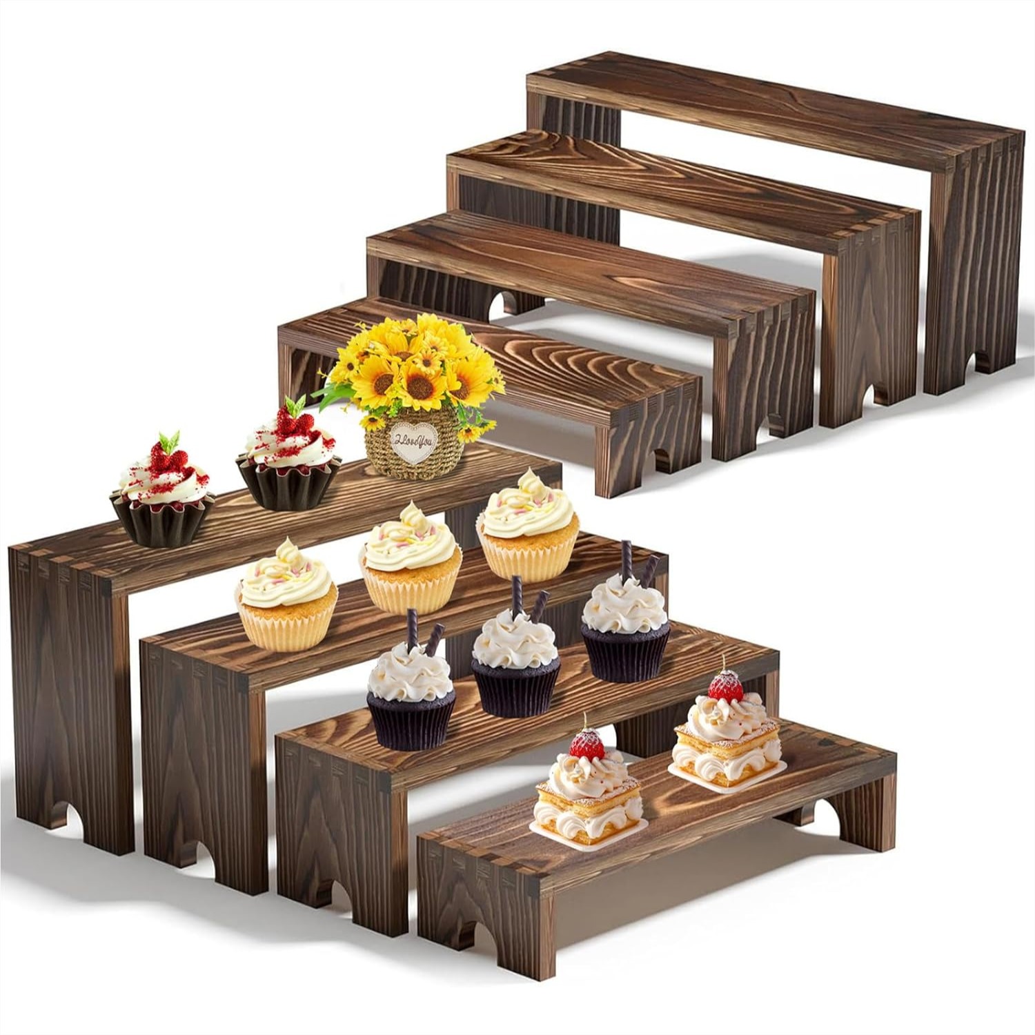 2 Tier Wooden Cupcake Stand Se - مراجعة Display Risers Set وسعره